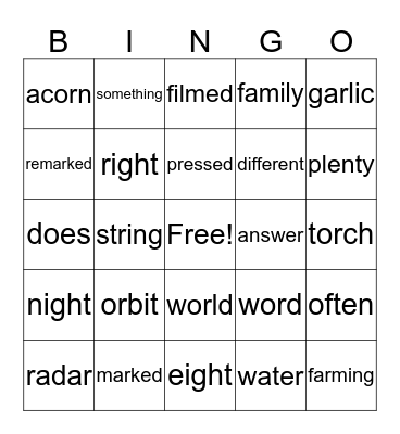 Fundations Bingo Card