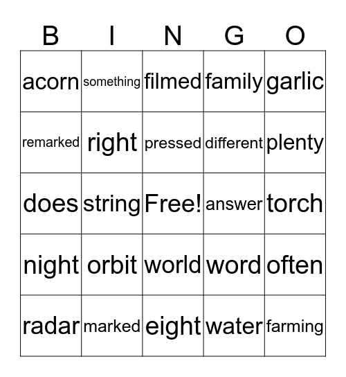 Fundations Bingo Card