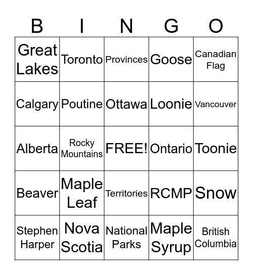 Canada Bingo Card