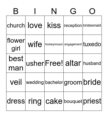 Bridal Bingo Card