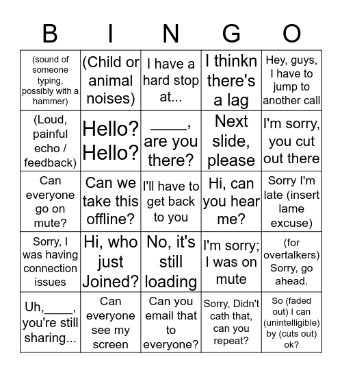 Confrence Call Bingo  Bingo Card
