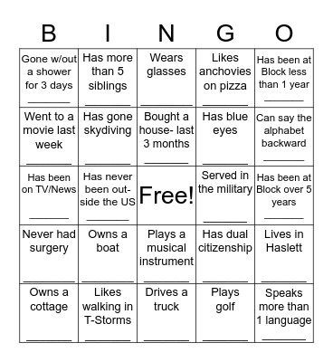 Off-Site Autograph Bingo Card