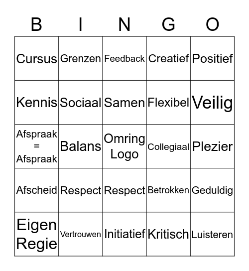 Omring Vrijwilligers Bingo Card