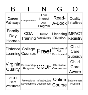 VDSS Professional Development Resources Bingo Card