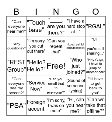 Conference Call Bingo Card