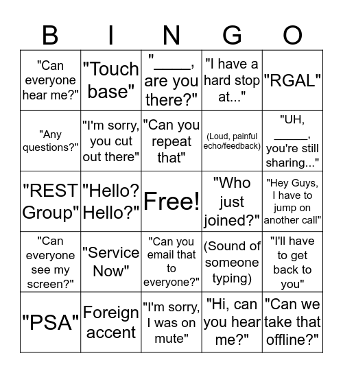 Conference Call Bingo Card