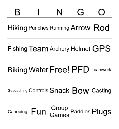 Adventure Racing Bingo Card
