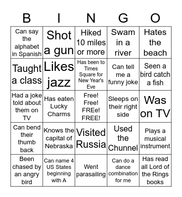 Amazing People Bingo Card