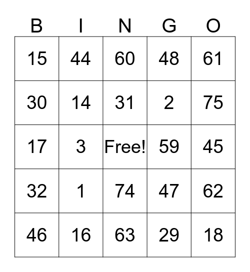 Test Bingo 1 Bingo Card