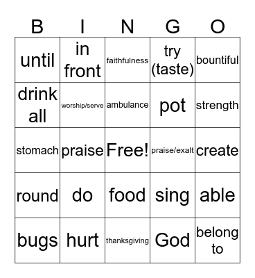 Psalms 100, Phil 4:13, EAT EAT EAT Book Bingo Card