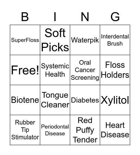 Dental Hygiene  Bingo Card