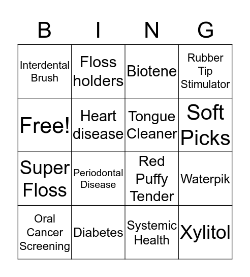 Dental Hygiene Bingo Card