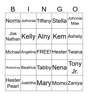 Brown's Family Reunion Bingo Card