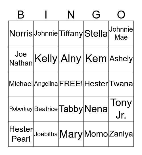 Brown's Family Reunion Bingo Card