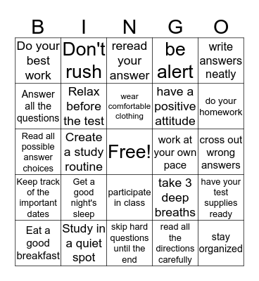 Test Taking Bingo  Bingo Card