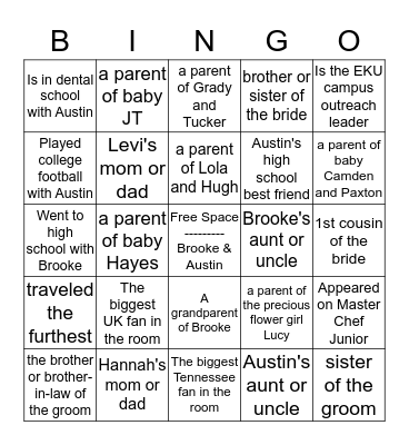 Wedding Party Ice Breaker Bingo!! Bingo Card