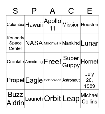 1st Lunar Landing Anniversary Bingo Card