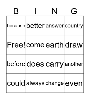 SIGHT WORDS #5 Bingo Card