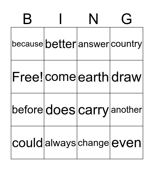 SIGHT WORDS #5 Bingo Card