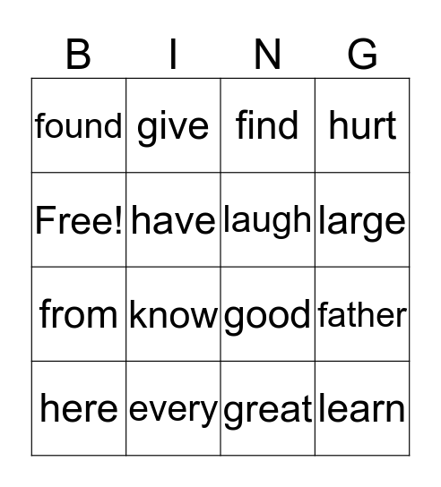 SIGHT WORDS #6 Bingo Card