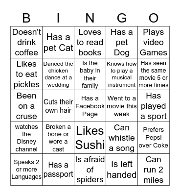 Family Bingo Card