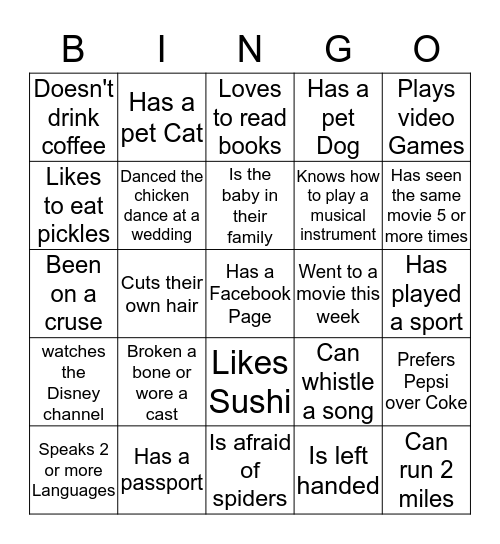 Family Bingo Card