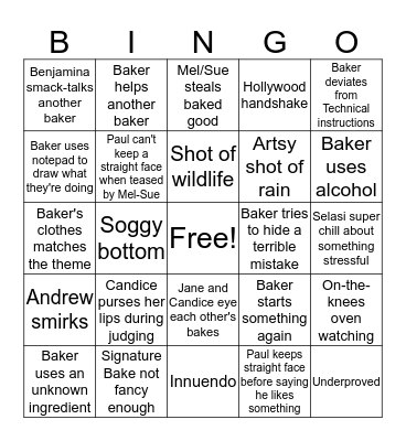 Bake Off Bingo Card