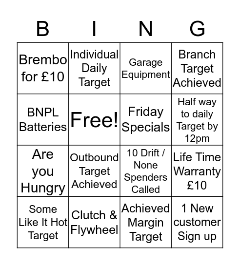 Magic Minutes Bingo Card