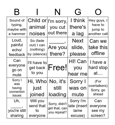 Conference call bingo Card