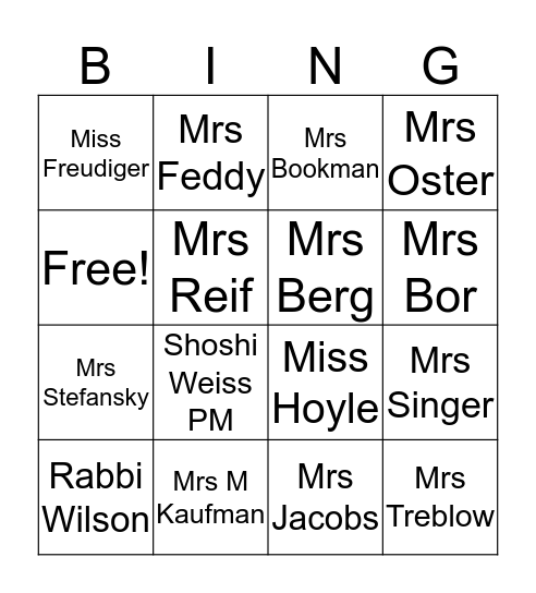 Staff Lunch Bingo Card
