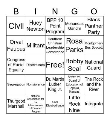 The Civil Rights Movement Bingo Card