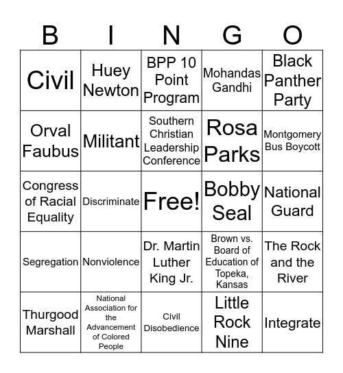 The Civil Rights Movement Bingo Card