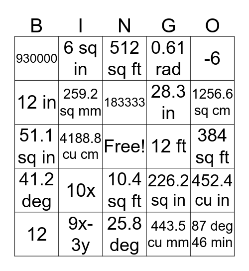 Final Review Bingo Card