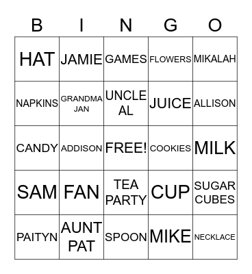 TEA PARTY BINGO Card