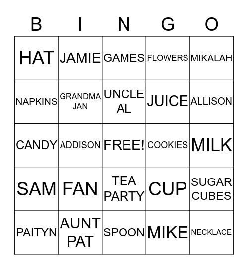 TEA PARTY BINGO Card