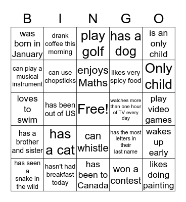 CF Picnic, Find someone who Bingo Card