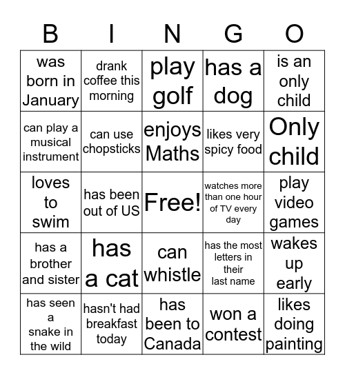 CF Picnic, Find someone who Bingo Card
