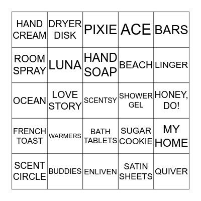 Scentsy Bingo Card
