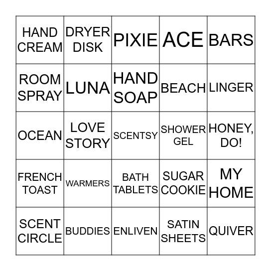 Scentsy Bingo Card