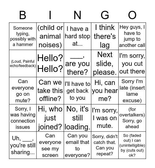 Conference Call Bingo Card