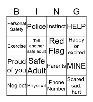 Safety First Bingo Card