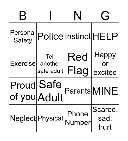 Safety First Bingo Card