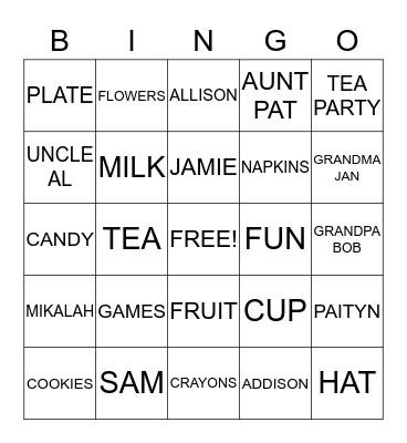 TEA PARTY BINGO Card