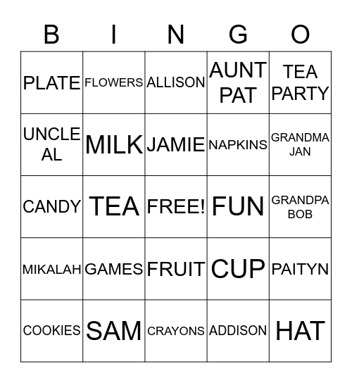 TEA PARTY BINGO Card