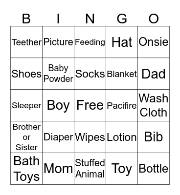 Melissa's Baby Shower  Bingo Card
