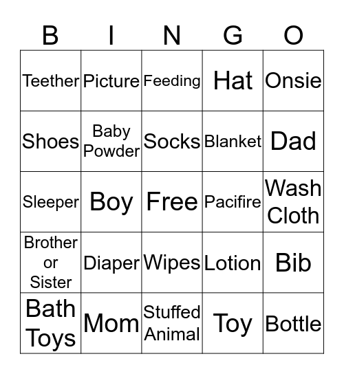 Melissa's Baby Shower  Bingo Card
