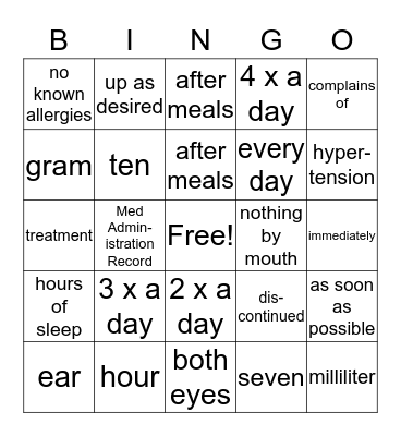 Abbreviation Bingo Card