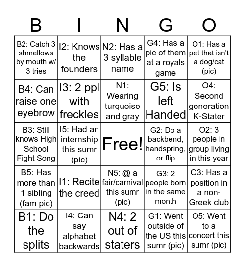 BUMP GROUP BINGO! Bingo Card