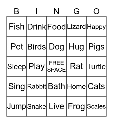 Pet Bingo! Bingo Card