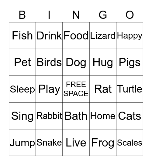 Pet Bingo! Bingo Card